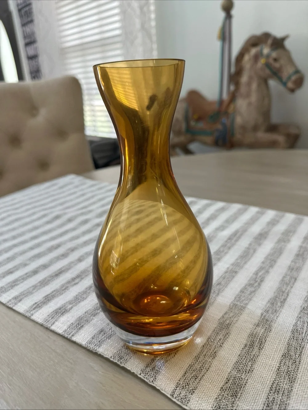 CRATE & BARREL Topaz Diva Vase 8” Poland Amber Glass MCM Modern